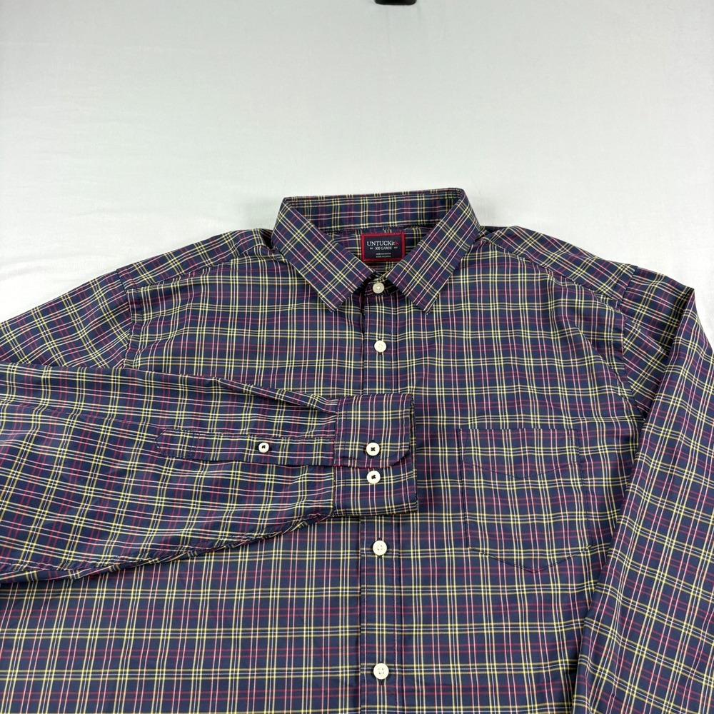 UNTUCKit Shirt Mens 2XL Blue Plaid Button Up‎ Stretch Performance Casual Preppy